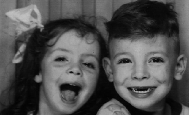Black and white photo of Virginia Springsteen Shave with her brother.